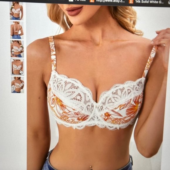 Brand New Floral Print Contrast Lace Scallop Trim Underwire Bra Various - Picture 3 of 4